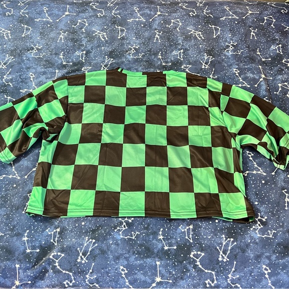 💜 Green & Black Checkered Crop Top - Picture 3 of 3